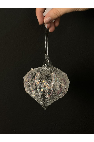 Капля с глитером 8 см  Стеклянная новогодняя игрушка для декора елки