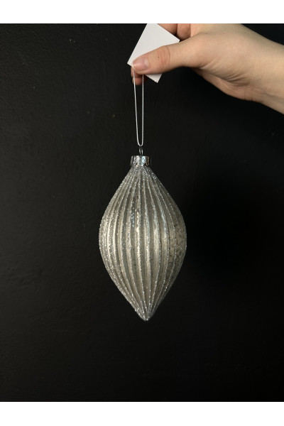 Финиал серебряный 16 см  Стеклянная новогодняя игрушка для декора елки