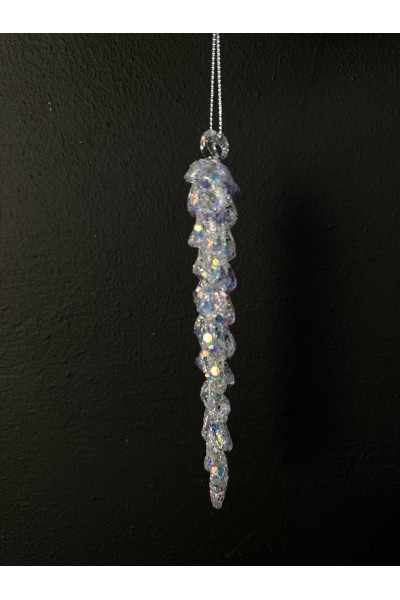 Сосулька ГЛИТЕР 15 см Стеклянная новогодняя игрушка для декора елки