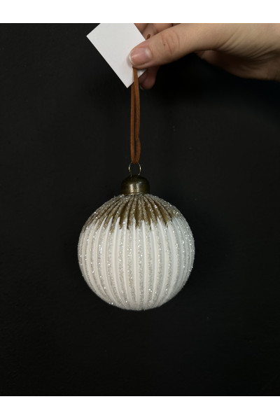 Шар  Золото белый 8 см Стеклянная новогодняя игрушка для декора елки